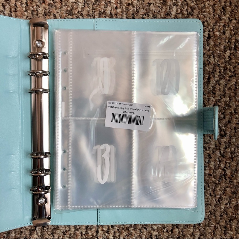 Aqua Cash Saving Binder with 100 stuffing envelopes